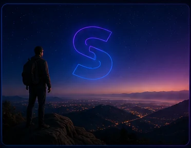 A figure overlooking a connected digital landscape beneath the Selvon mark